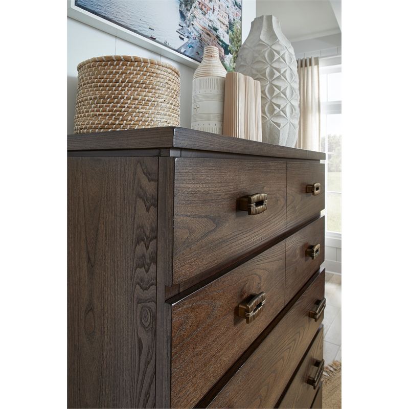 Bowery Hill 5-Drawer Bedroom Chest in Spiced Rum With Ash Veneer
