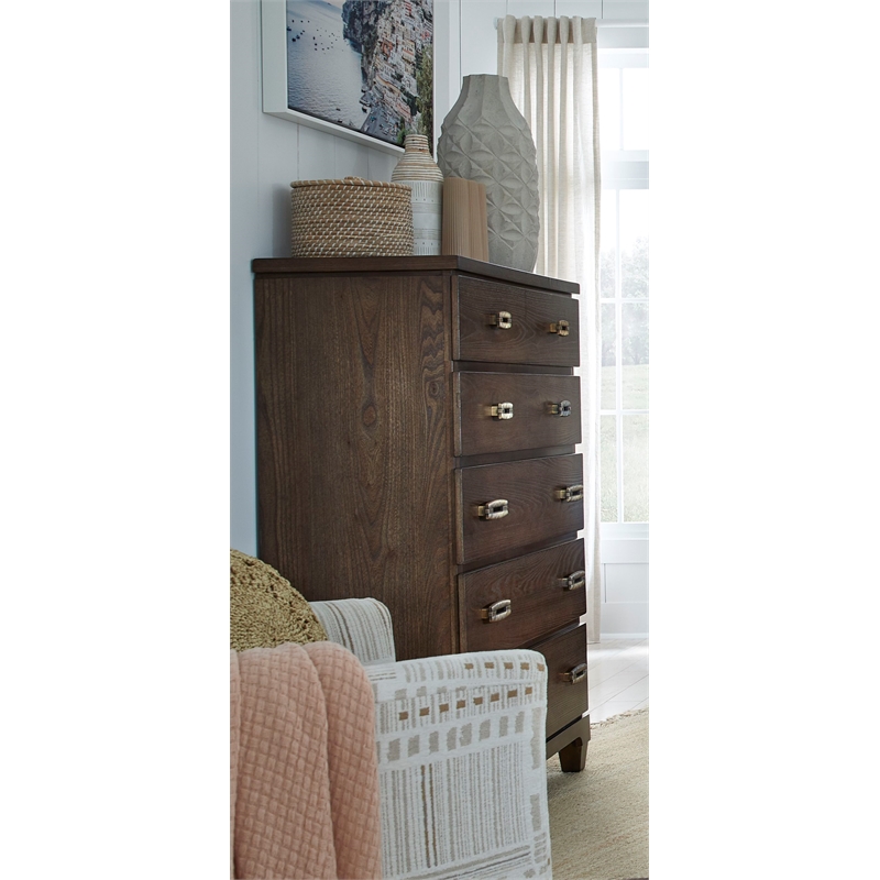 Bowery Hill 5-Drawer Bedroom Chest in Spiced Rum With Ash Veneer