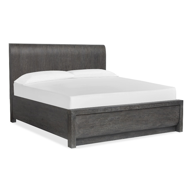 Bowery Hill King Panel Bed in Black Heron With Flakey Oak Veneer