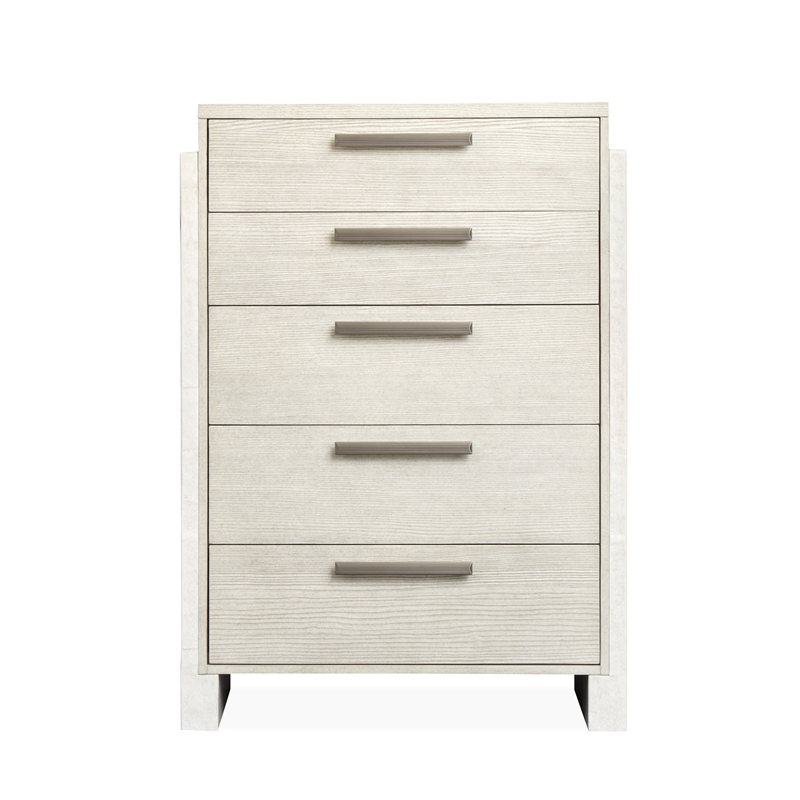 Bowery Hill 5-Drawer Bedroom Chest in Misty Cloud With Resin Panels