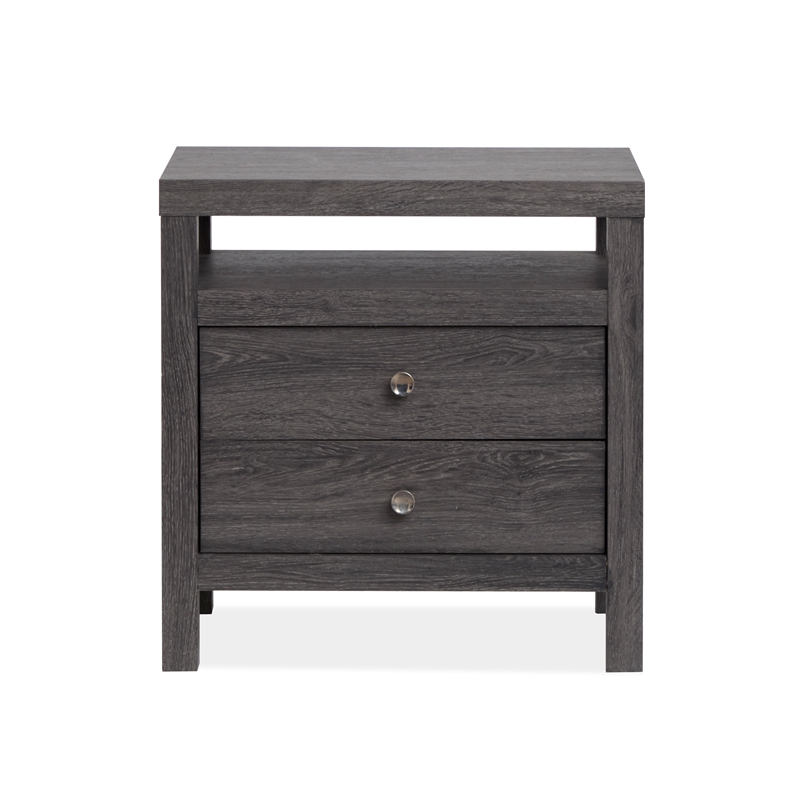 Bowery Hill 2-Drawer Nightstand in Raisin Black With Polished Silver