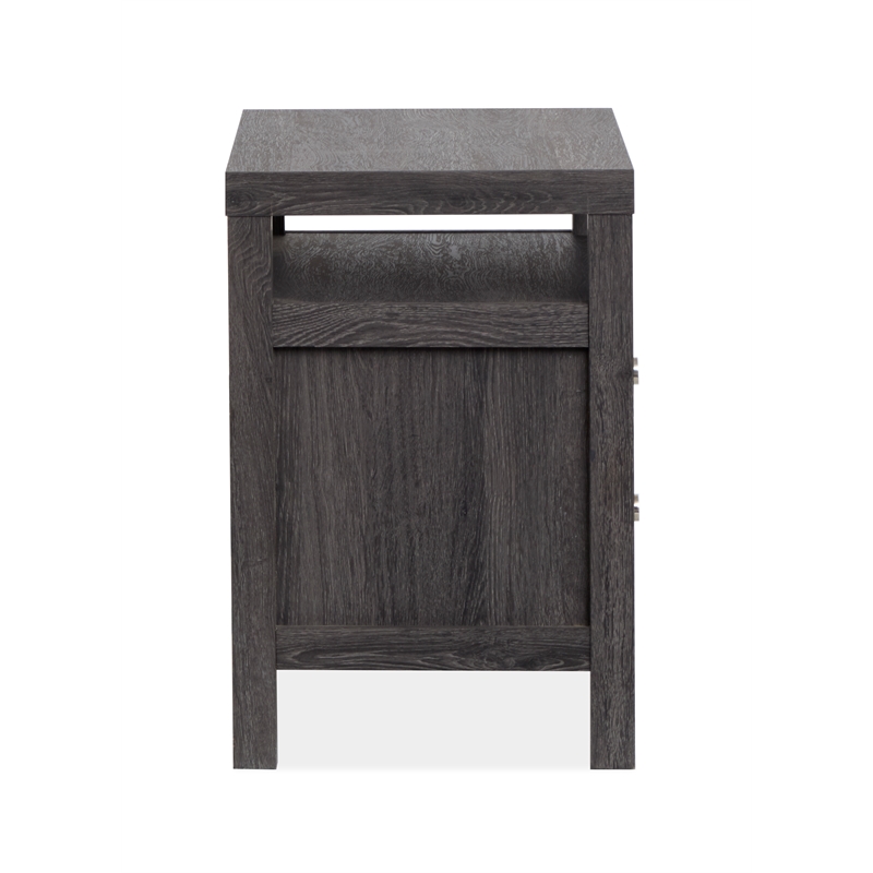 Bowery Hill 2-Drawer Nightstand in Raisin Black With Polished Silver