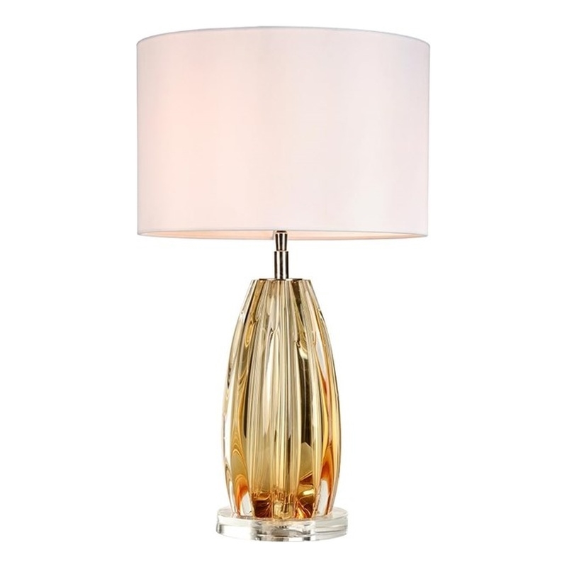 Bowery Hill Transitional Glass Table Lamp in Clear Amber/White