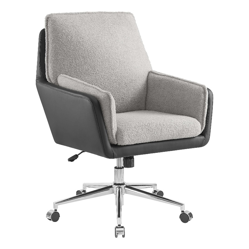 Bowery Hill Set of 2 Office Chairs in Gray and Black Faux Leather and Sherpa