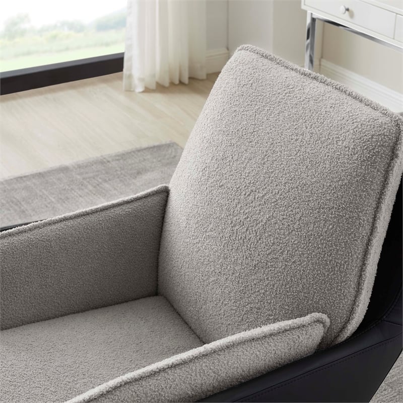 Bowery Hill Set of 2 Office Chairs in Gray and Black Faux Leather and Sherpa