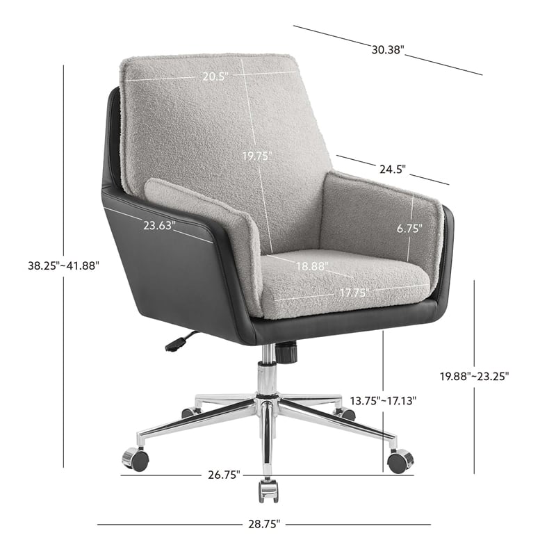 Bowery Hill Set of 2 Office Chairs in Gray and Black Faux Leather and Sherpa