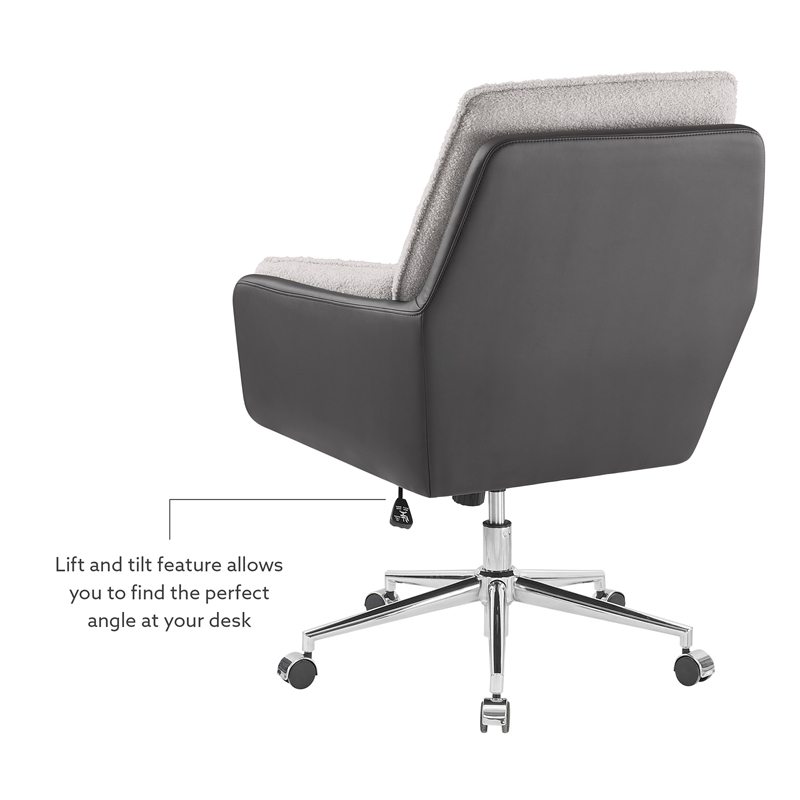 Bowery Hill Set of 2 Office Chairs in Gray and Black Faux Leather and Sherpa