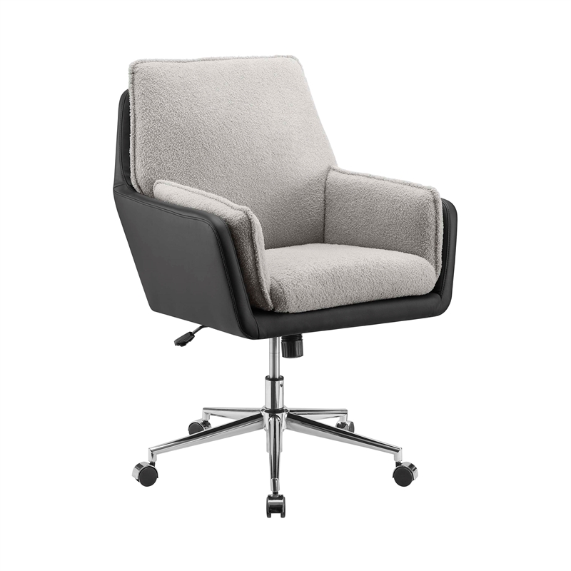 Bowery Hill Set of 2 Office Chairs in Gray and Black Faux Leather and Sherpa