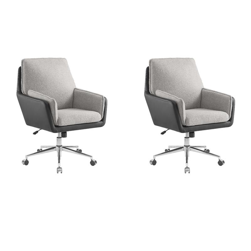 Bowery Hill Set of 2 Office Chairs in Gray and Black Faux Leather and Sherpa