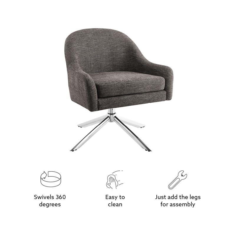 Bowery Hill Swivel Accent Chair Set of 2 in Gray Fabric with Steel Legs