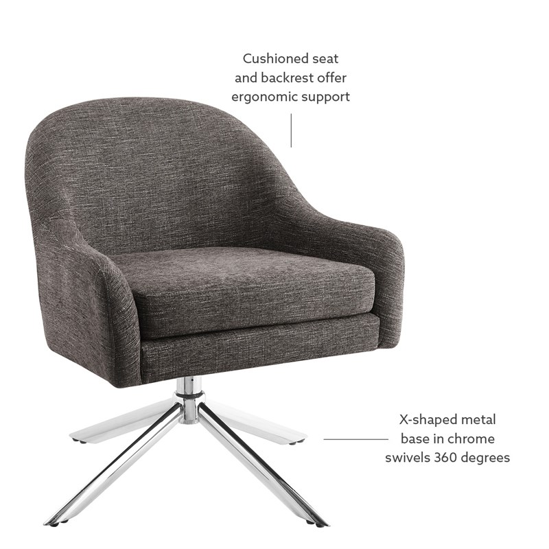 Bowery Hill Swivel Accent Chair Set of 2 in Gray Fabric with Steel Legs