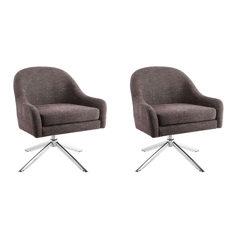 Bowery Hill Swivel Accent Chair Set of 2 in Gray Fabric with Steel Legs