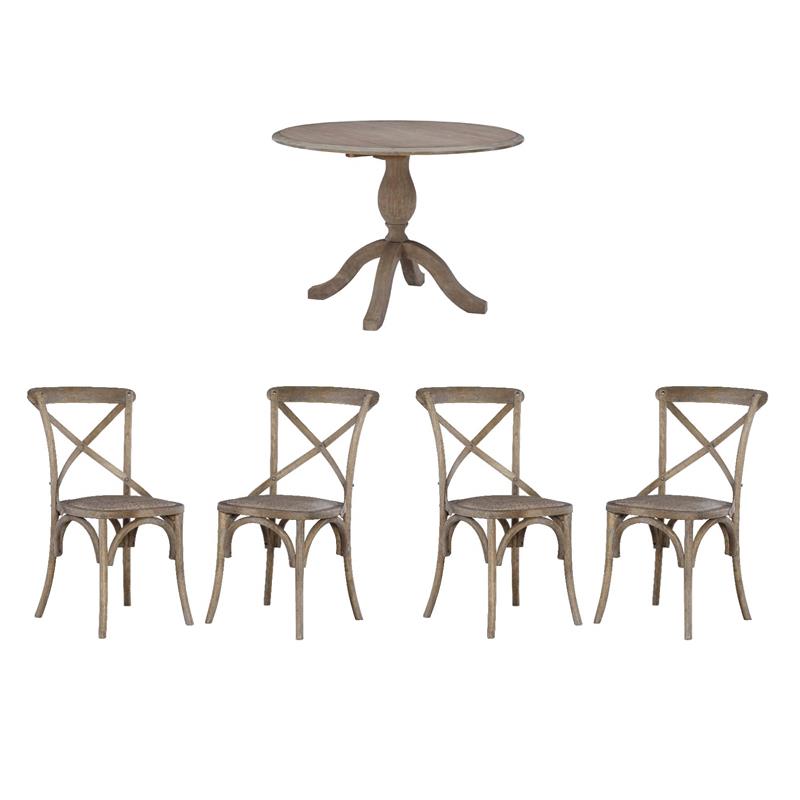 Bowery Hill Dining Set of 5 in Rustic Gray Solid Wood
