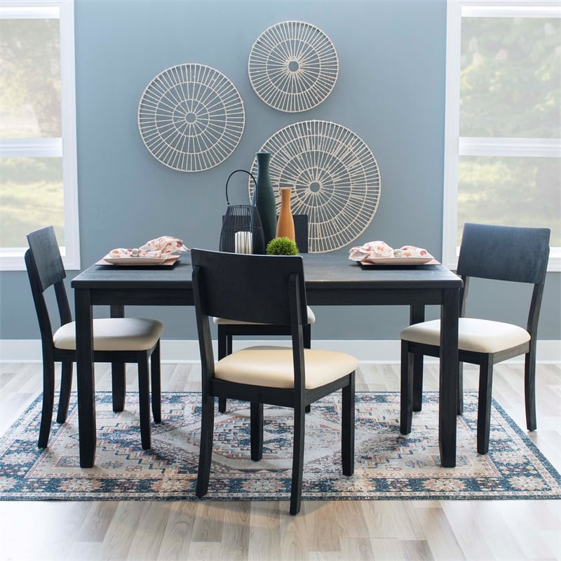 Bowery Hill Dining Set of 5 in Charcoal Gray and Black - Acacia Wood and Glass