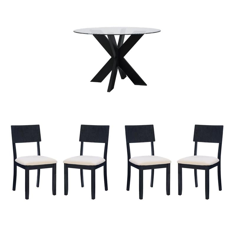 Bowery Hill Dining Set of 5 in Charcoal Gray and Black - Acacia Wood and Glass