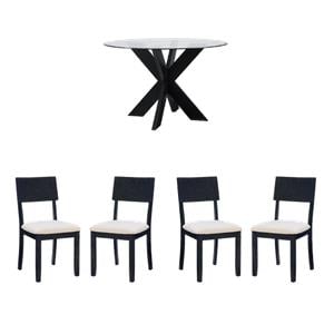 Bowery Hill Dining Set of 5 in Charcoal Gray and Black - Acacia Wood and Glass