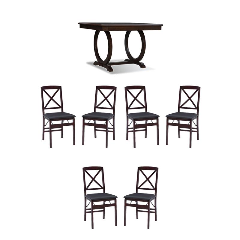 Bowery Hill Dining Set of 6 Folding Chairs and Gathering Table