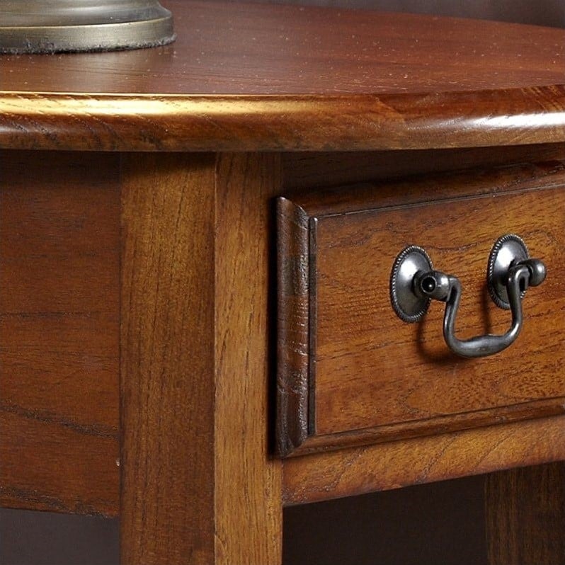 Bowery Hill Contemporary Wood Oval End Table with Drawer in Medium Oak