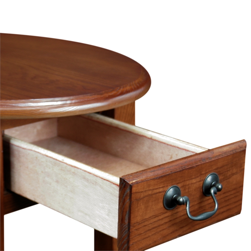 Bowery Hill Contemporary Wood Oval End Table with Drawer in Medium Oak