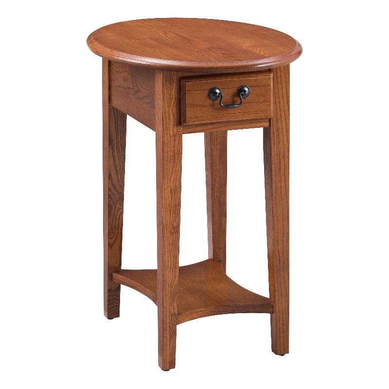 Bowery Hill Contemporary Wood Oval End Table with Drawer in Medium Oak