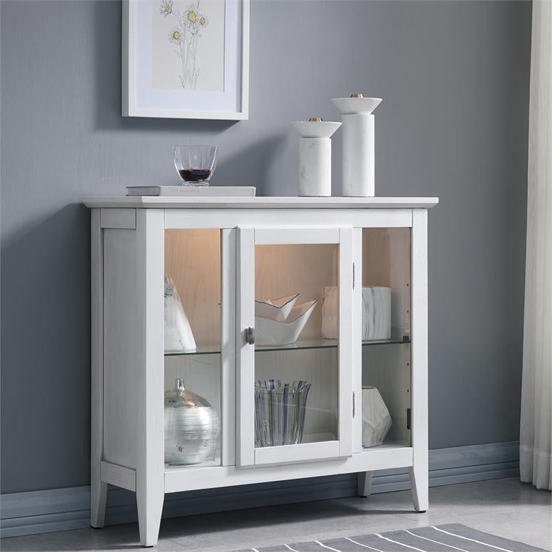 Bowery Hill Entryway Wood Curio Cabinet with Glass Door in Weathered White