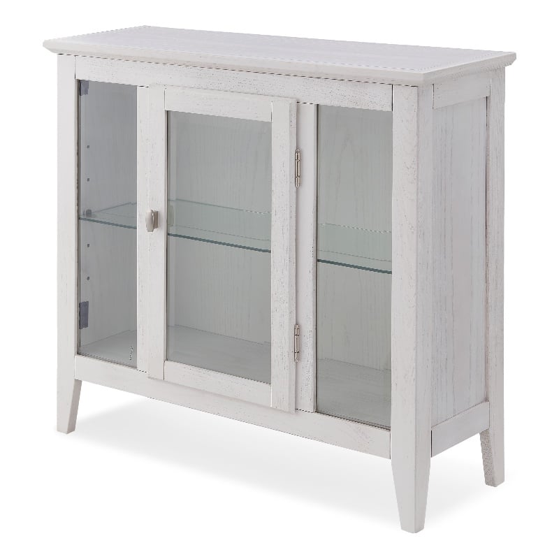 Bowery Hill Entryway Wood Curio Cabinet with Glass Door in Weathered White