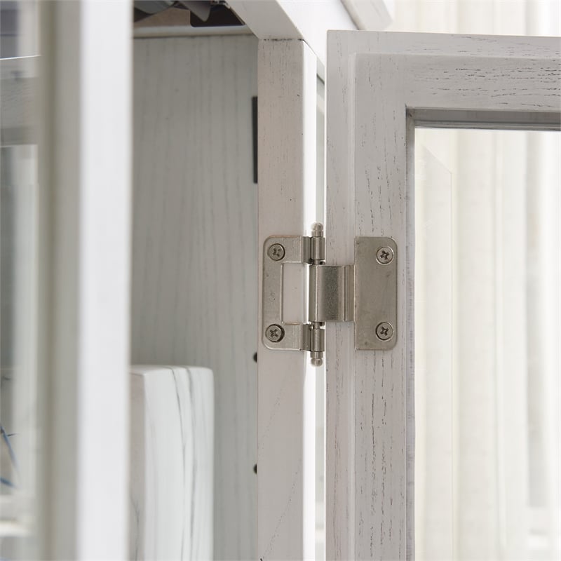 Bowery Hill Entryway Wood Curio Cabinet with Glass Door in Weathered White