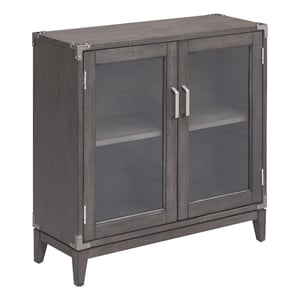 Bowery Hill Foyer Wood Cabinet with Glass Doors in Anthracite/Pewter