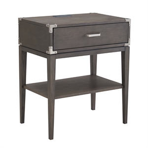 Bowery Hill Wood Drawer Nightstand Table with AC/USB Charger in Gray