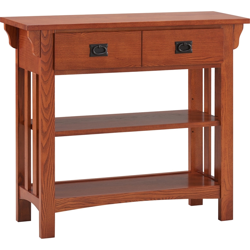 Bowery Hill Solid Wood Mission Bookcase with Drawers in Medium Oak