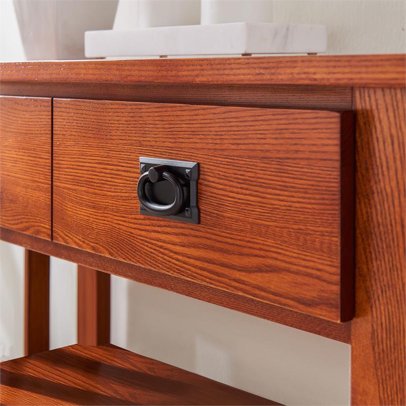 Bowery Hill Solid Wood Mission Bookcase with Drawers in Medium Oak