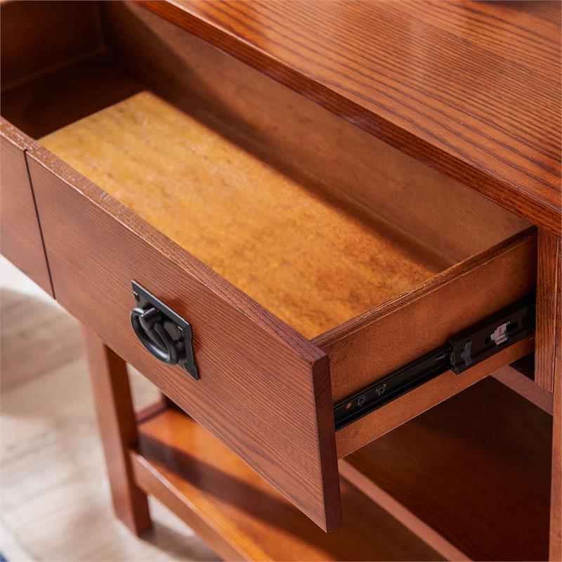 Bowery Hill Solid Wood Mission Bookcase with Drawers in Medium Oak