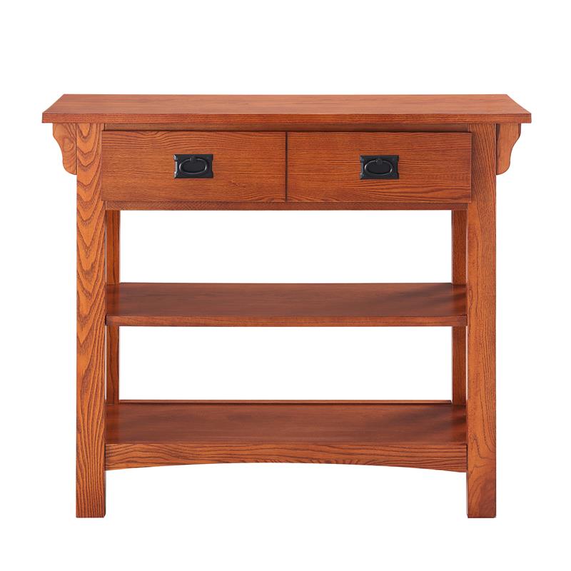 Bowery Hill Solid Wood Mission Bookcase with Drawers in Medium Oak