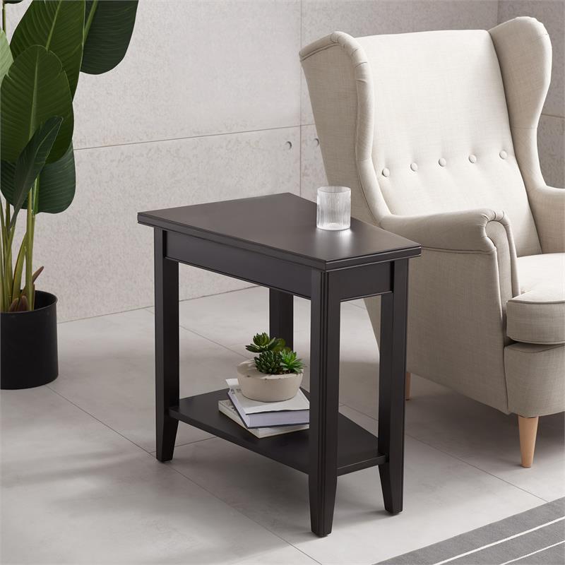 Bowery Hill Recliner Solid Wood Wedge Table with Shelf in Black