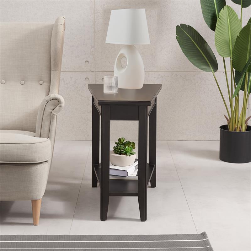 Bowery Hill Recliner Solid Wood Wedge Table with Shelf in Black