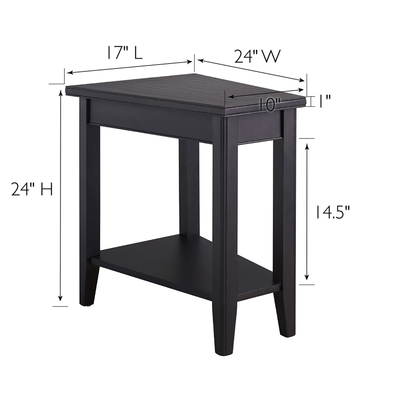 Bowery Hill Recliner Solid Wood Wedge Table with Shelf in Black