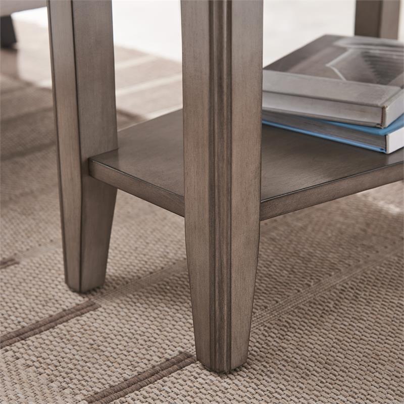 Bowery Hill Recliner Wood Wedge Table with Shelf in Smoke Gray