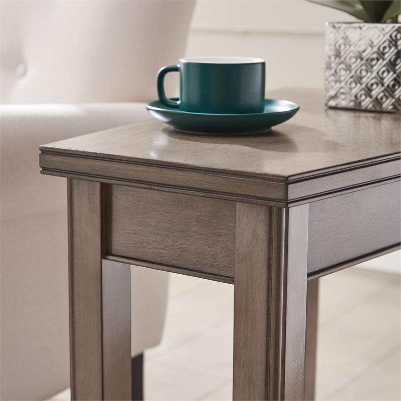 Bowery Hill Recliner Wood Wedge Table with Shelf in Smoke Gray