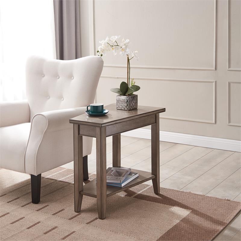 Bowery Hill Recliner Wood Wedge Table with Shelf in Smoke Gray