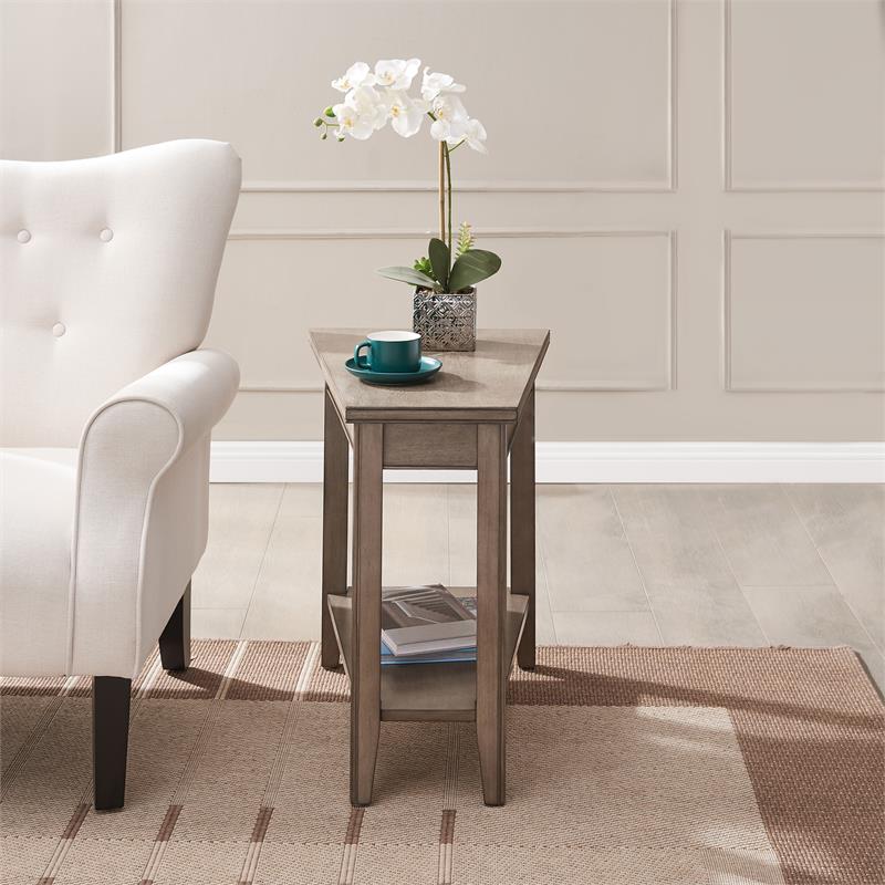 Bowery Hill Recliner Wood Wedge Table with Shelf in Smoke Gray