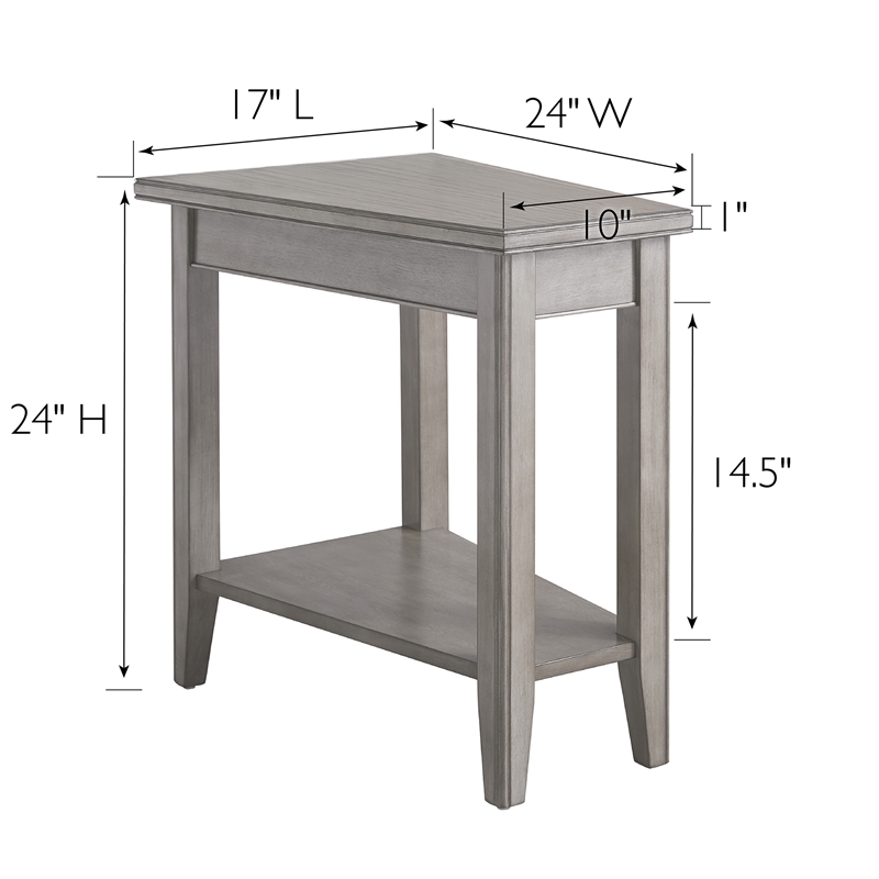 Bowery Hill Recliner Wood Wedge Table with Shelf in Smoke Gray