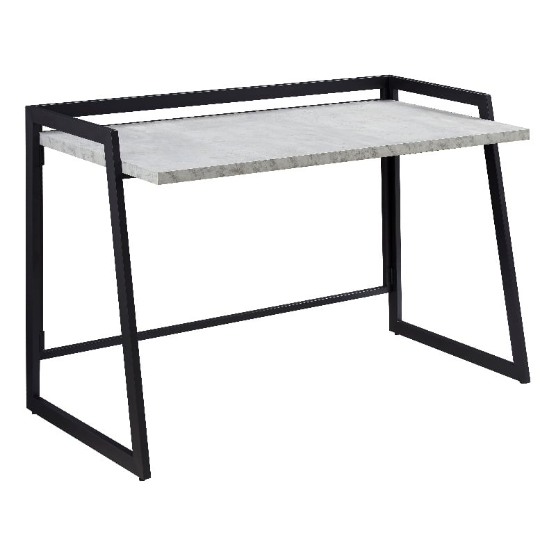 Bowery Hill Mixed Metal and Wood Folding Desk in Gray Concrete/Gunmetal