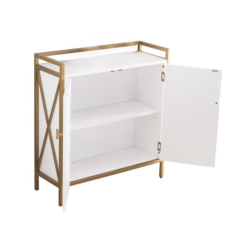 Bowery Hill Mixed Metal & Wood Foyer Cabinet with Adjustable Shelf in White/Gold