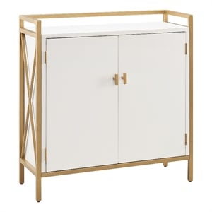 Bowery Hill Mixed Metal & Wood Foyer Cabinet with Adjustable Shelf in White/Gold