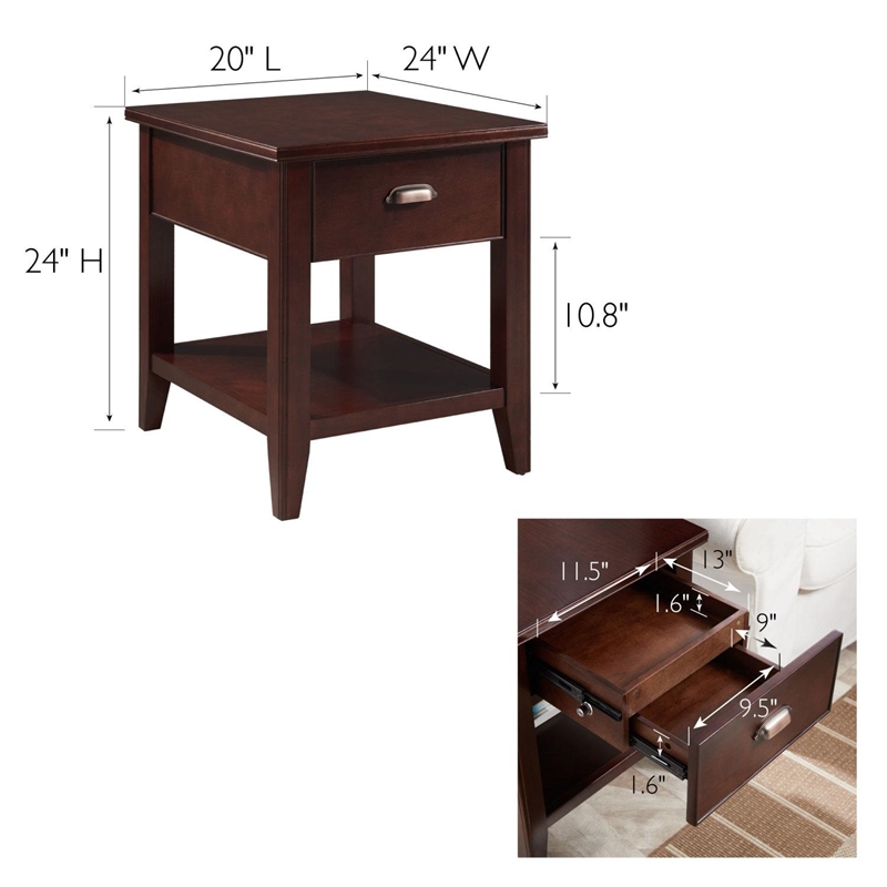 Bowery Hill End Table with Hidden Locking Drawer in Chocolate Cherry