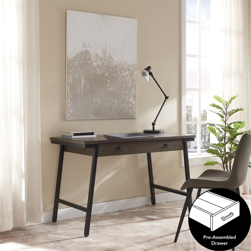 Bowery Hill Metal & Wood Computer Desk with Keyboard Drawer in Gray/Matte Black