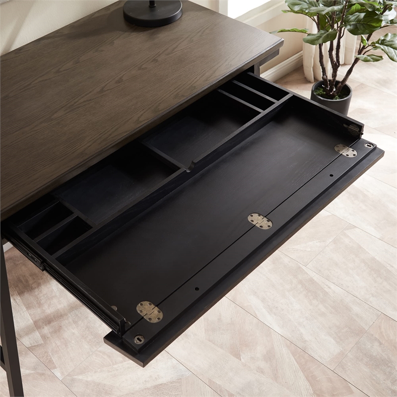 Bowery Hill Metal & Wood Computer Desk with Keyboard Drawer in Gray/Matte Black