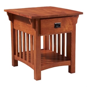 Bowery Hill Solid Wood Mission Side Table with Locking Drawer in Medium Oak
