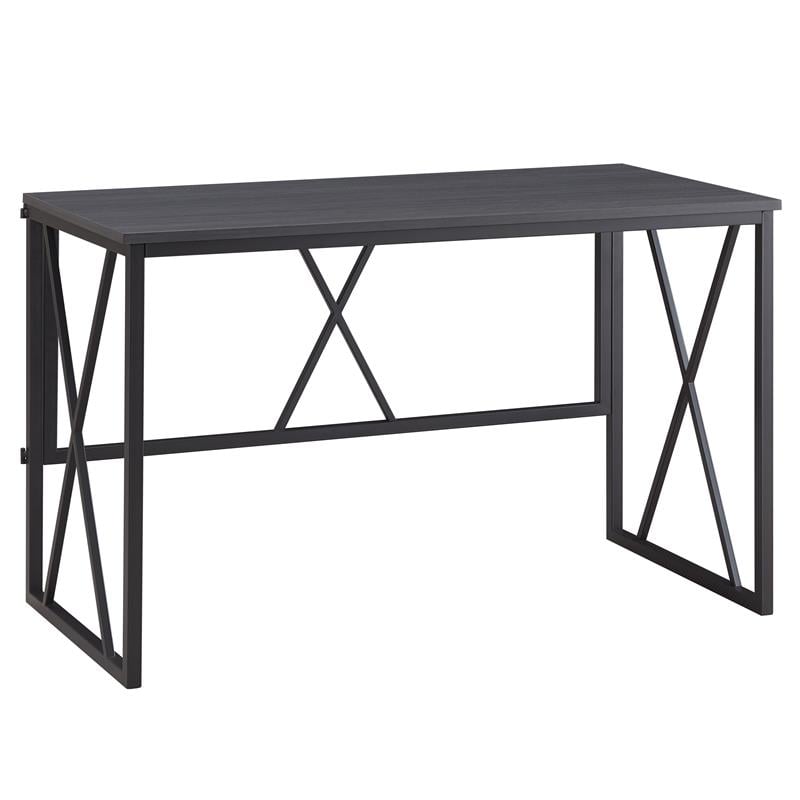 Bowery Hill Collapsible X Desk with Hinged Top in Gray Herringbone/Matte Black