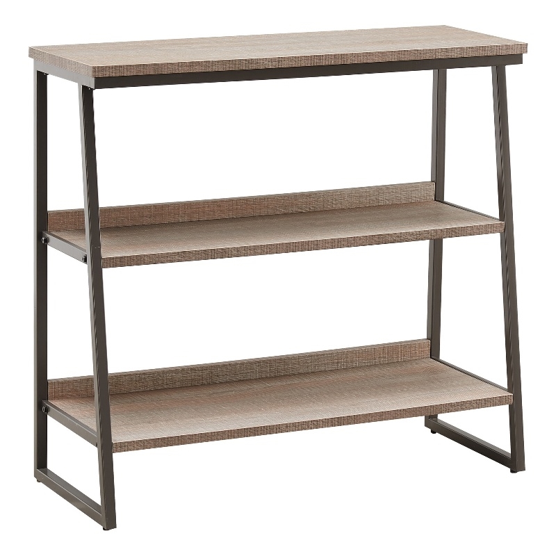 Bowery Hill Stepped Tier Bookshelf with 3 Shelves in Roughsawn Oak/Gunmetal Gray